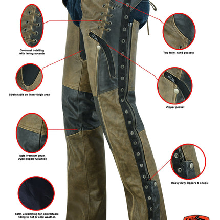 Women's Stylish Lightweight Hip Set Chaps- Two Tone