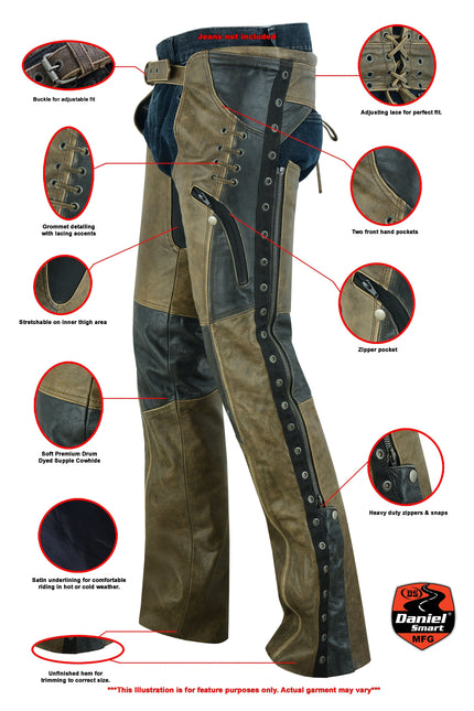 Women's Stylish Lightweight Hip Set Chaps- Two Tone