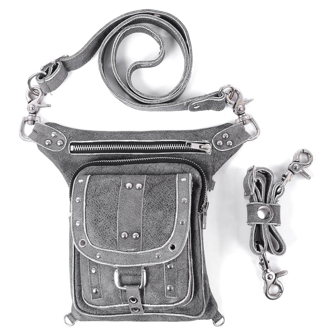 Distressed Grey Leather Thigh Bag - Small