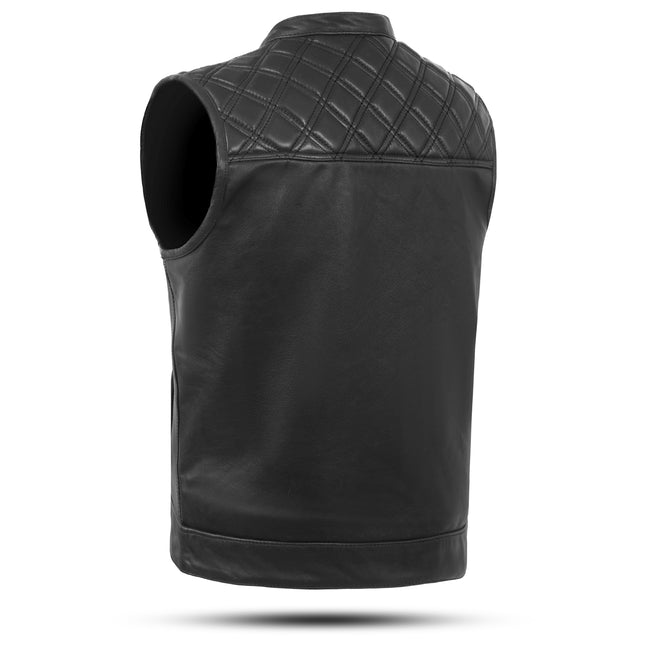 Men's Diamond Stitch Premium Black Leather Vest