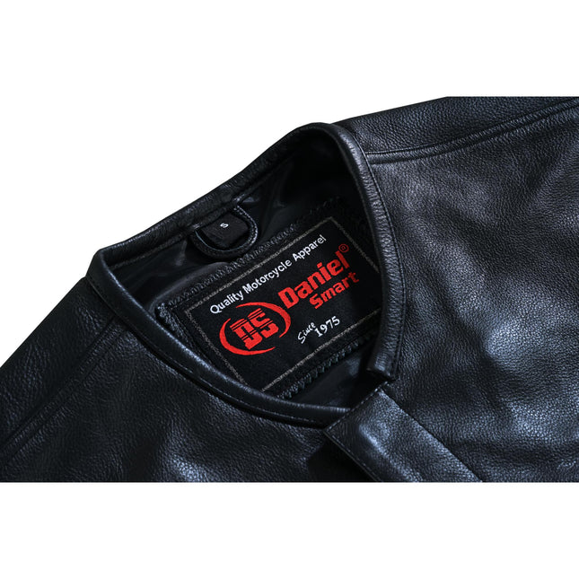 Men's Black Leather Motorcycle Vest with Upgraded Style