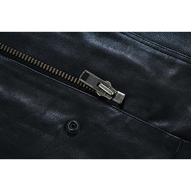 Men's Black Leather Motorcycle Vest with Upgraded Style