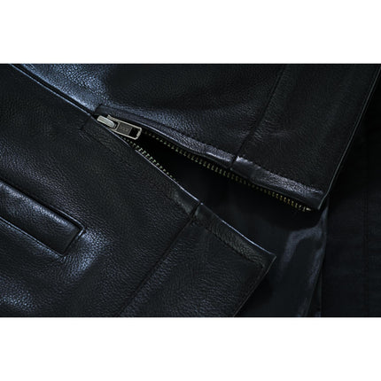 Men's Black Leather Motorcycle Vest with Upgraded Style