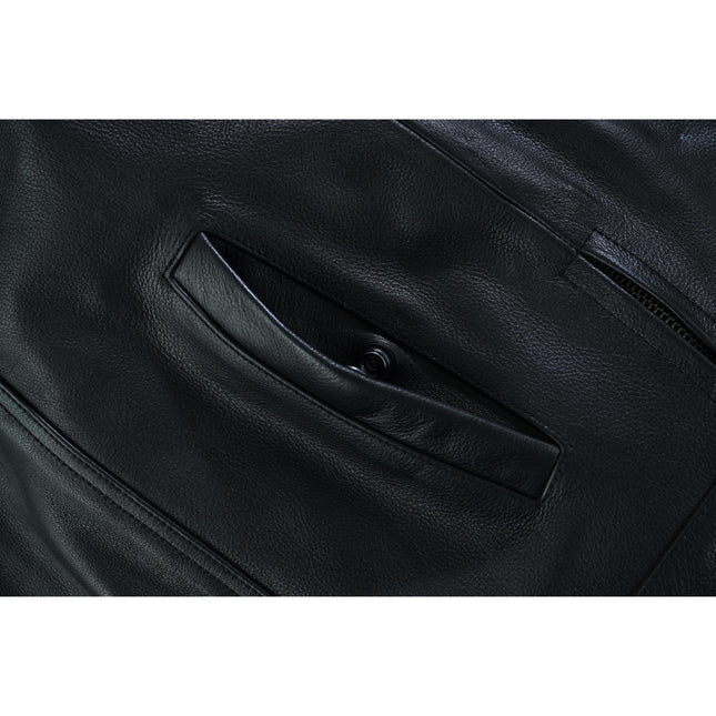 Men's Black Leather Motorcycle Vest with Upgraded Style