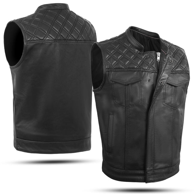 Men's Diamond Stitch Premium Black Leather Vest