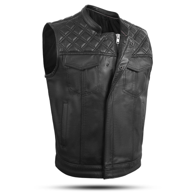 Men's Diamond Stitch Premium Black Leather Vest
