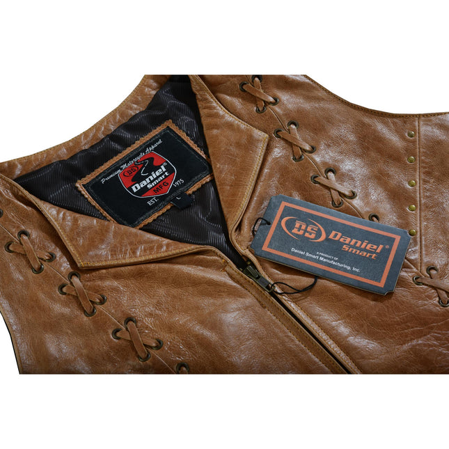 Women's Brown Zippered Vest with Lacing Details