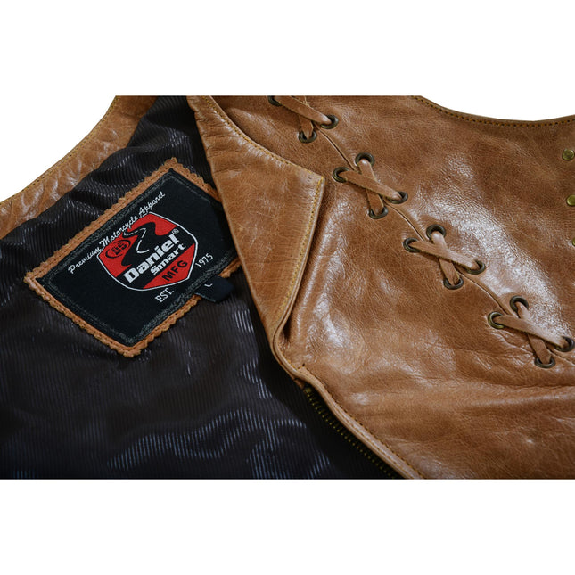 Women's Brown Zippered Vest with Lacing Details