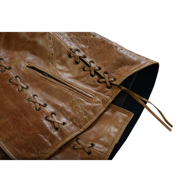 Women's Brown Zippered Vest with Lacing Details