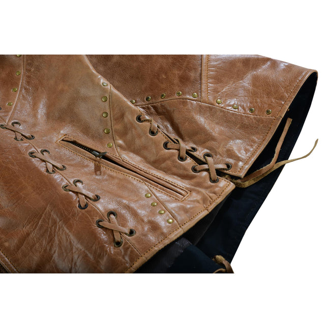 Women's Brown Zippered Vest with Lacing Details
