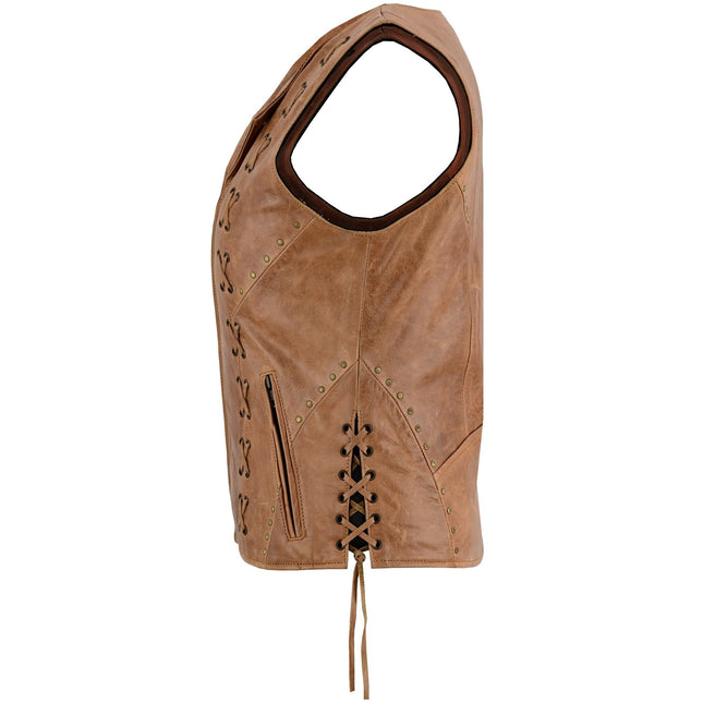 Women's Brown Zippered Vest with Lacing Details