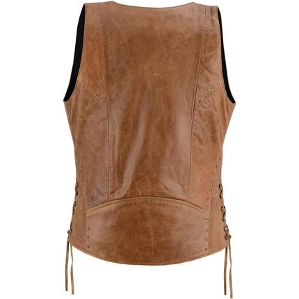 Women's Brown Zippered Vest with Lacing Details