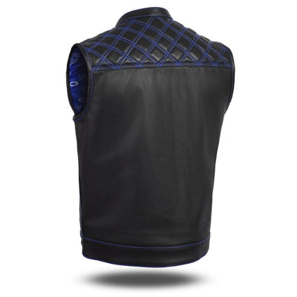 Blue Diamond Stitch Leather Motorcycle Vest