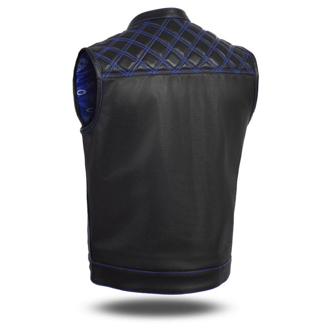 Blue Diamond Stitch Leather Motorcycle Vest