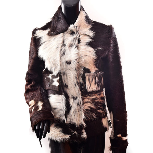 Women's Cowhide Leather Motorcycle Jacket Animal Print