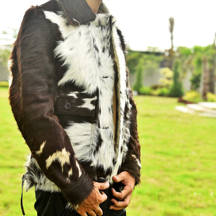 Men's Cowhide Leather Jacket Genuine Pony Skin
