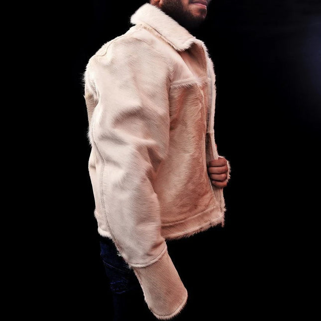 Men's White Hair On Cowhide Jacket