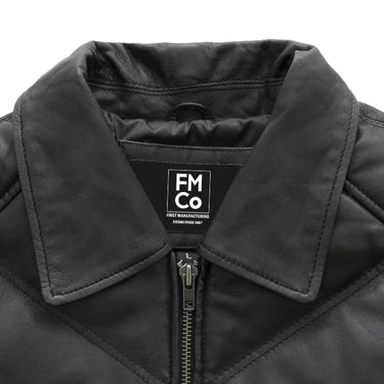 FM Men's Black Leather Puffer V Bomber Jacket