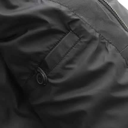 FM Men's Black Leather Puffer V Bomber Jacket