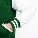 Green Wool & White Sleeves Leather Letterman Jacket