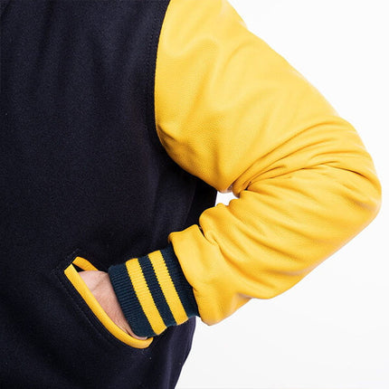 Black Wool & Yellow Sleeves Leather Letterman Jacket