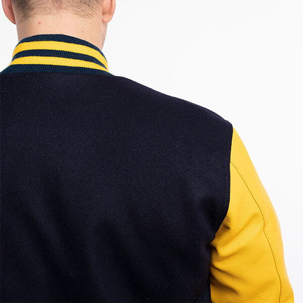 Black Wool & Yellow Sleeves Leather Letterman Jacket
