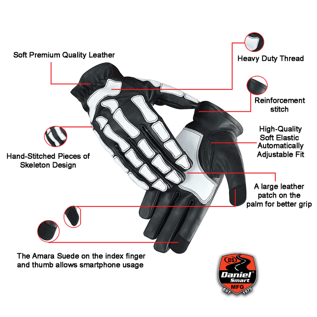 SkullTrail Men's leather  gloves Black & White