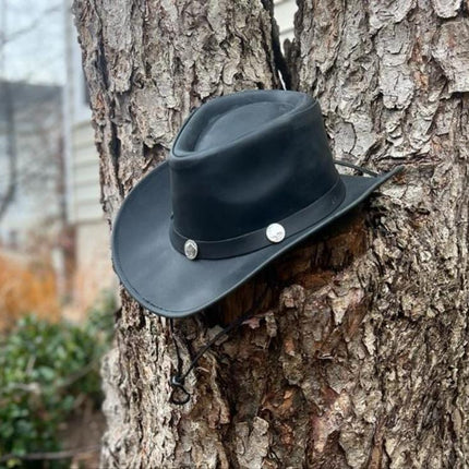 Black Leather Cyclone Cowboy Hat - MARA Leather