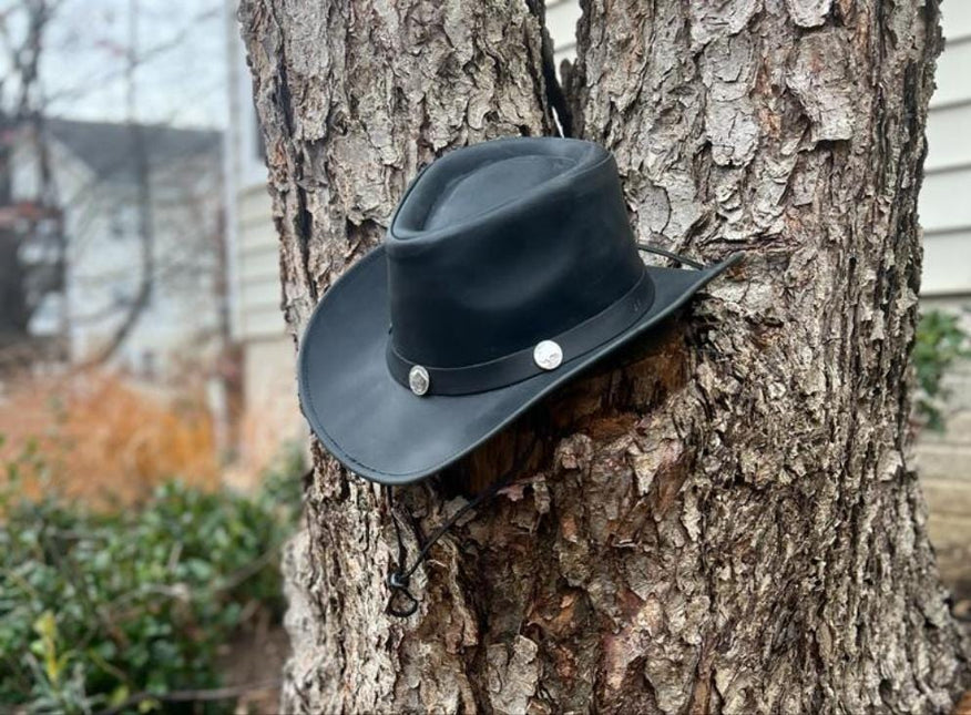 Black Leather Cyclone Cowboy Hat - MARA Leather