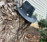 Black Leather Cyclone Cowboy Hat - MARA Leather