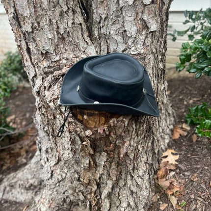 Black Leather Cyclone Cowboy Hat - MARA Leather