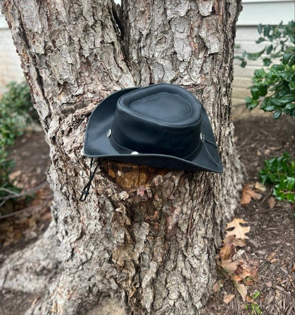 Black Leather Cyclone Cowboy Hat - MARA Leather