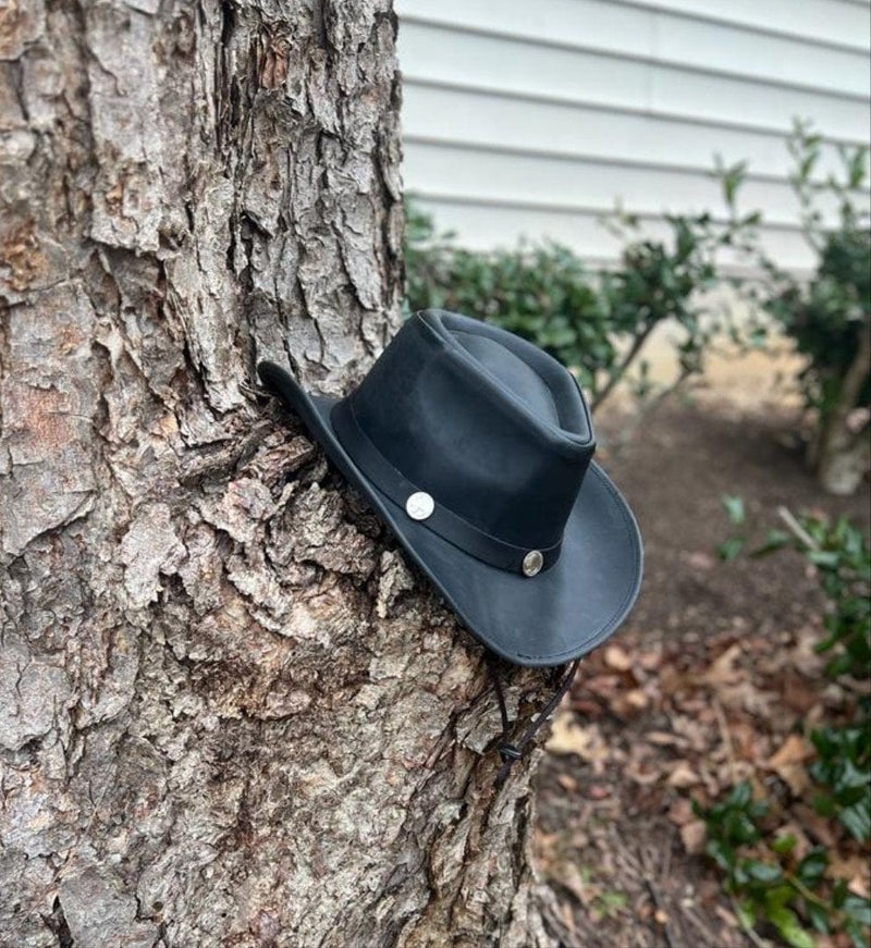 Black Leather Cyclone Cowboy Hat - MARA Leather