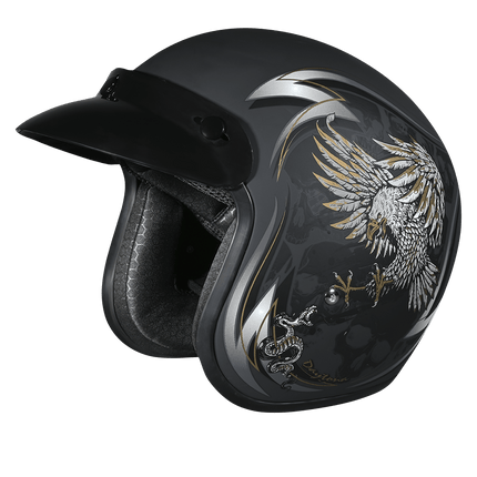 DOT Approved Daytona Cruiser Open Face Motorcycle Helmet - Men, Women & Youth - With Visor & Graphics - W/ Wild Soul