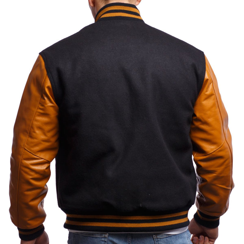 Black & Gold Leather Sleeves Varsity Jacket