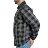 Hot Leathers Grey & Black Kevlar Reinforced LeatherMotorcycle Flannel Shirt