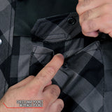 Hot Leathers Grey & Black Kevlar Reinforced LeatherMotorcycle Flannel Shirt