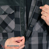 Hot Leathers Grey & Black Kevlar Reinforced LeatherMotorcycle Flannel Shirt