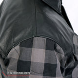 Hot Leathers Grey & Black Kevlar Reinforced LeatherMotorcycle Flannel Shirt