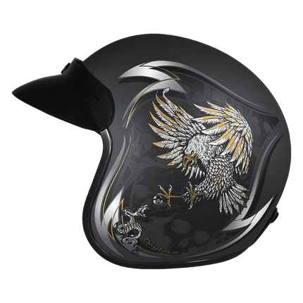 DOT Approved Daytona Cruiser Open Face Motorcycle Helmet - Men, Women & Youth - With Visor & Graphics - W/ Wild Soul
