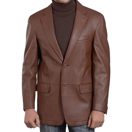 Men's Classic Two Button Brown Leather Blazer