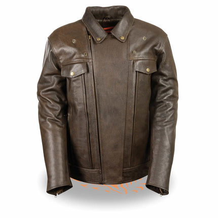 Men's Retro Brown Utility Pocket M/C Jacket