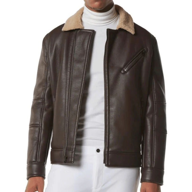 Men's Brown Leather Shearling Moto Jacket – MARA Leather