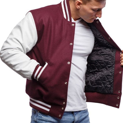 Maroon Wool & White Sleeves Leather Letterman Jacket