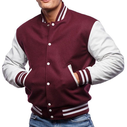 Maroon Wool & White Sleeves Leather Letterman Jacket