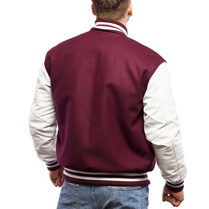 Maroon Wool & White Sleeves Leather Letterman Jacket