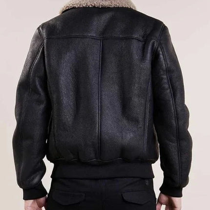 Men's Black Bomber Shearling Leather Jacket