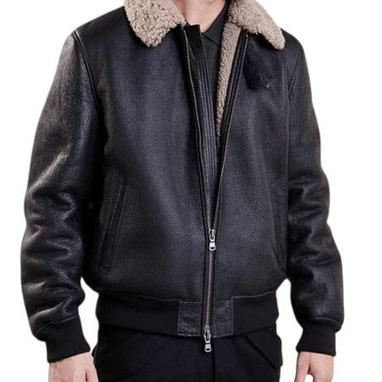 Men's Black Bomber Shearling Leather Jacket