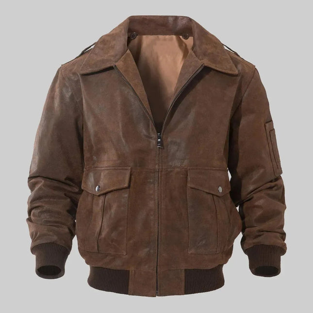 Men's MA-2 Brown Leather Bomber Flight Jacket