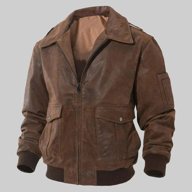 Men's MA-2 Brown Leather Bomber Flight Jacket